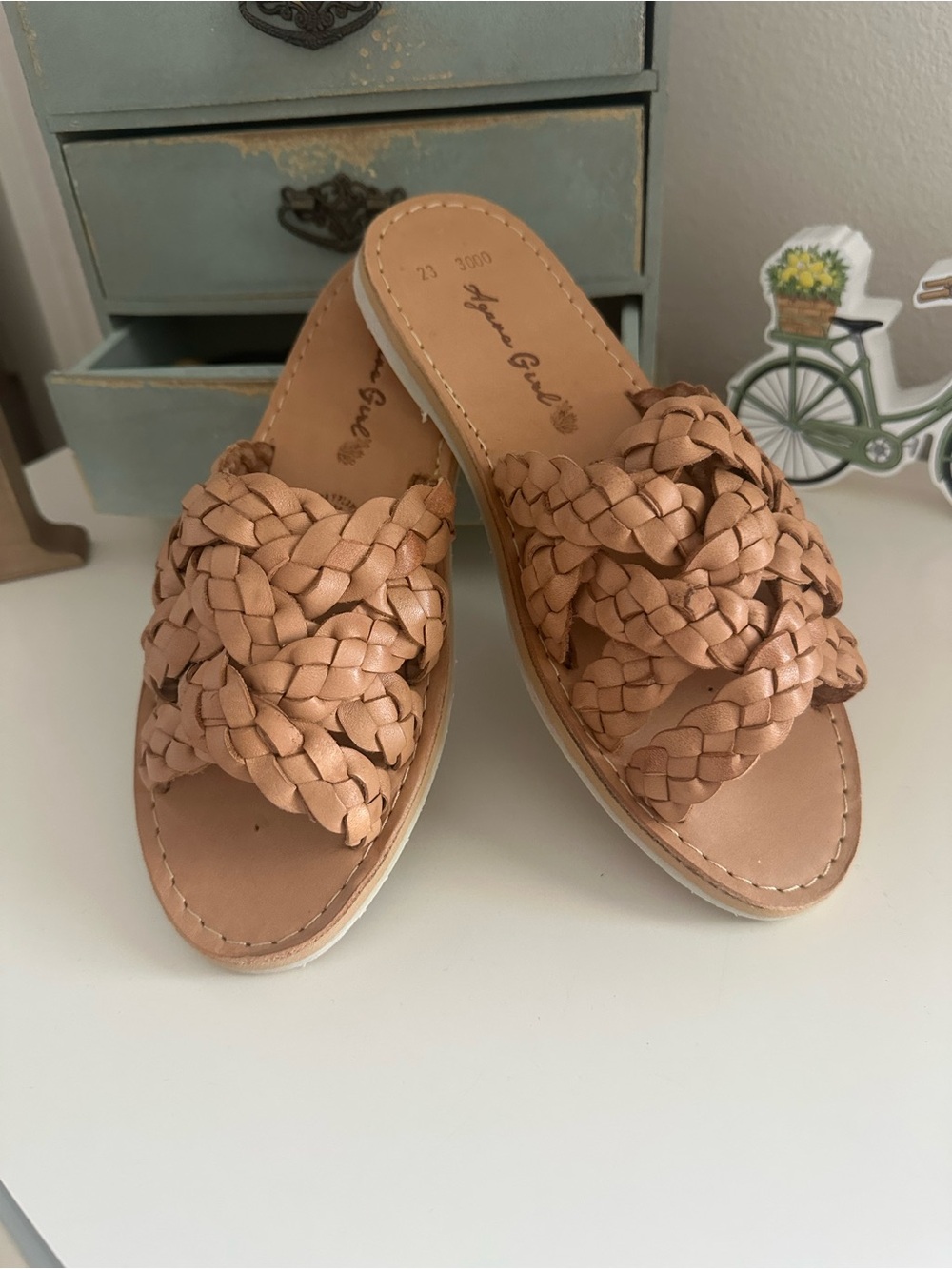 Woven Slide Sandals in Tan - Casual Women’s Slides